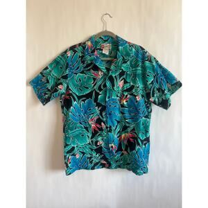HILO HATTIE MENS FLORAL HAWAIIN BIRD F PARADISE LEAF SHIRT SIZE LARGE